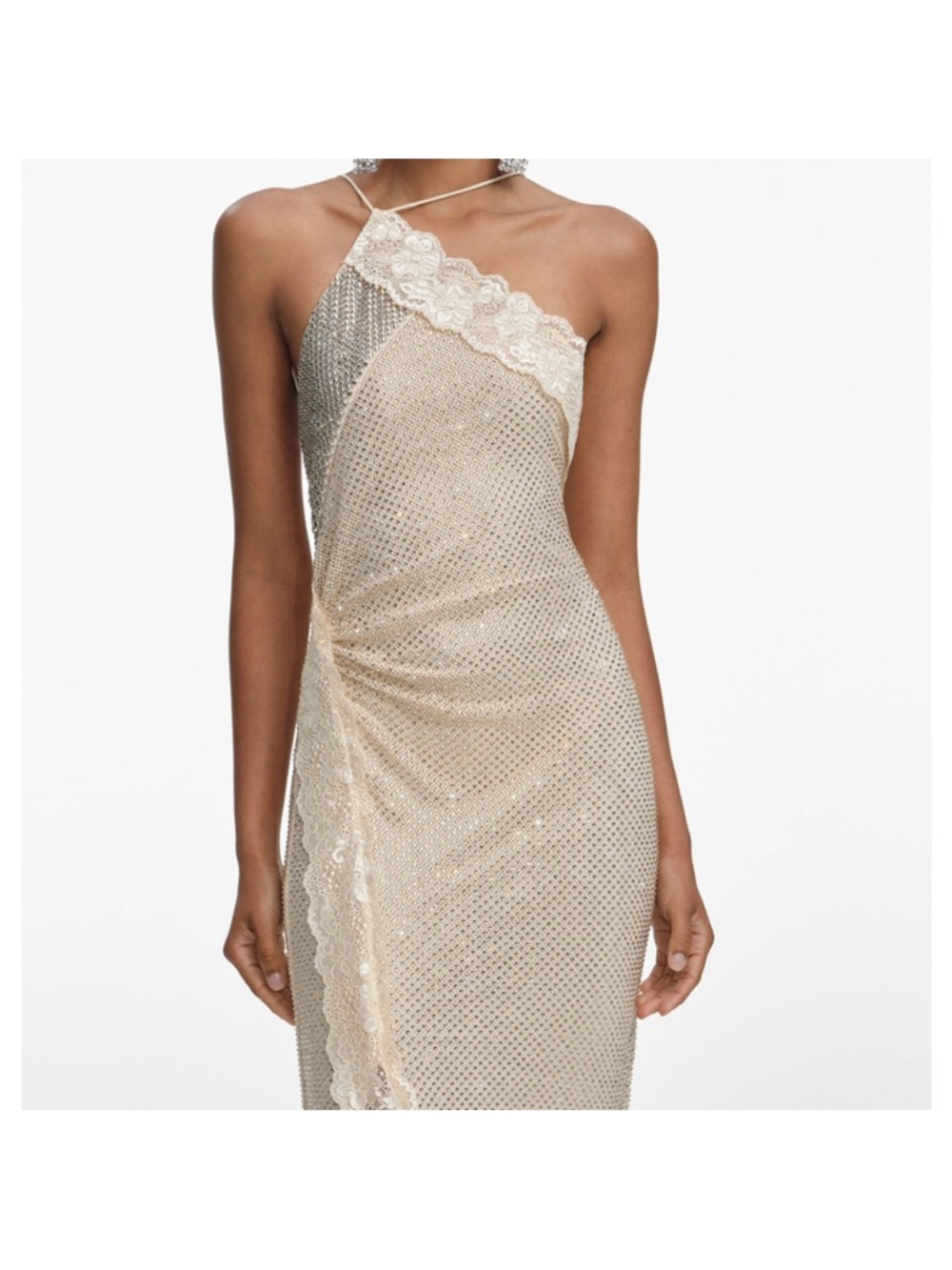 Self-Portrait Champagne Rhinestone Lace Trim Maxi Dress US 4 - Picture 3 of 9